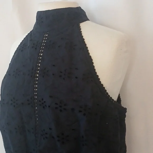 Black Eyelit Daisy Embroidery Halter Peplum Top Sz Xl - Picture 4 of 11